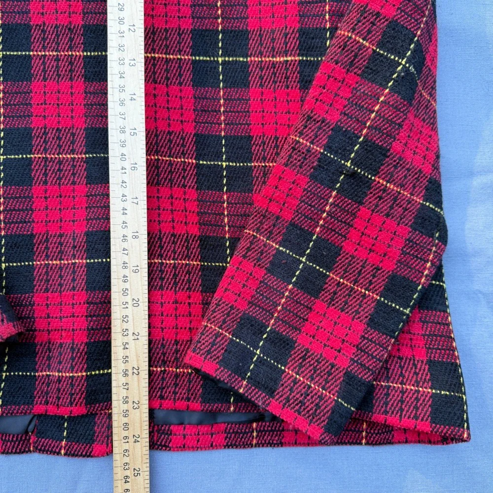 VTG Sag Harbor Red Tartan Plaid Jacket 14 Button Front Lined 90s Classic Preppy